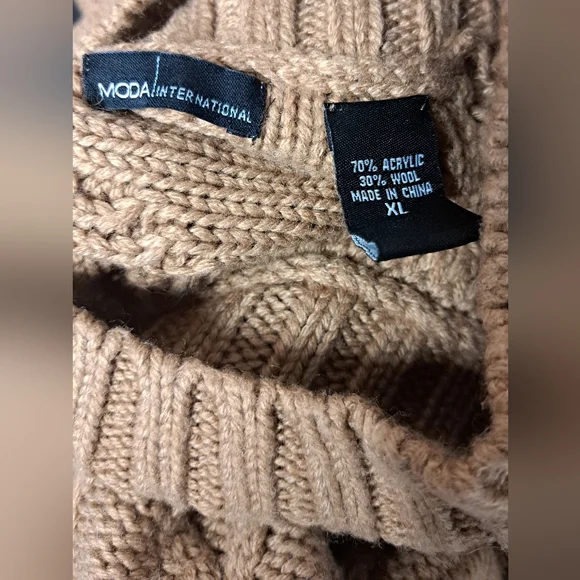 Moda International XL Wool Blend Cable Knit Sweater Dress Turtle Neck - Picture 5 of 6